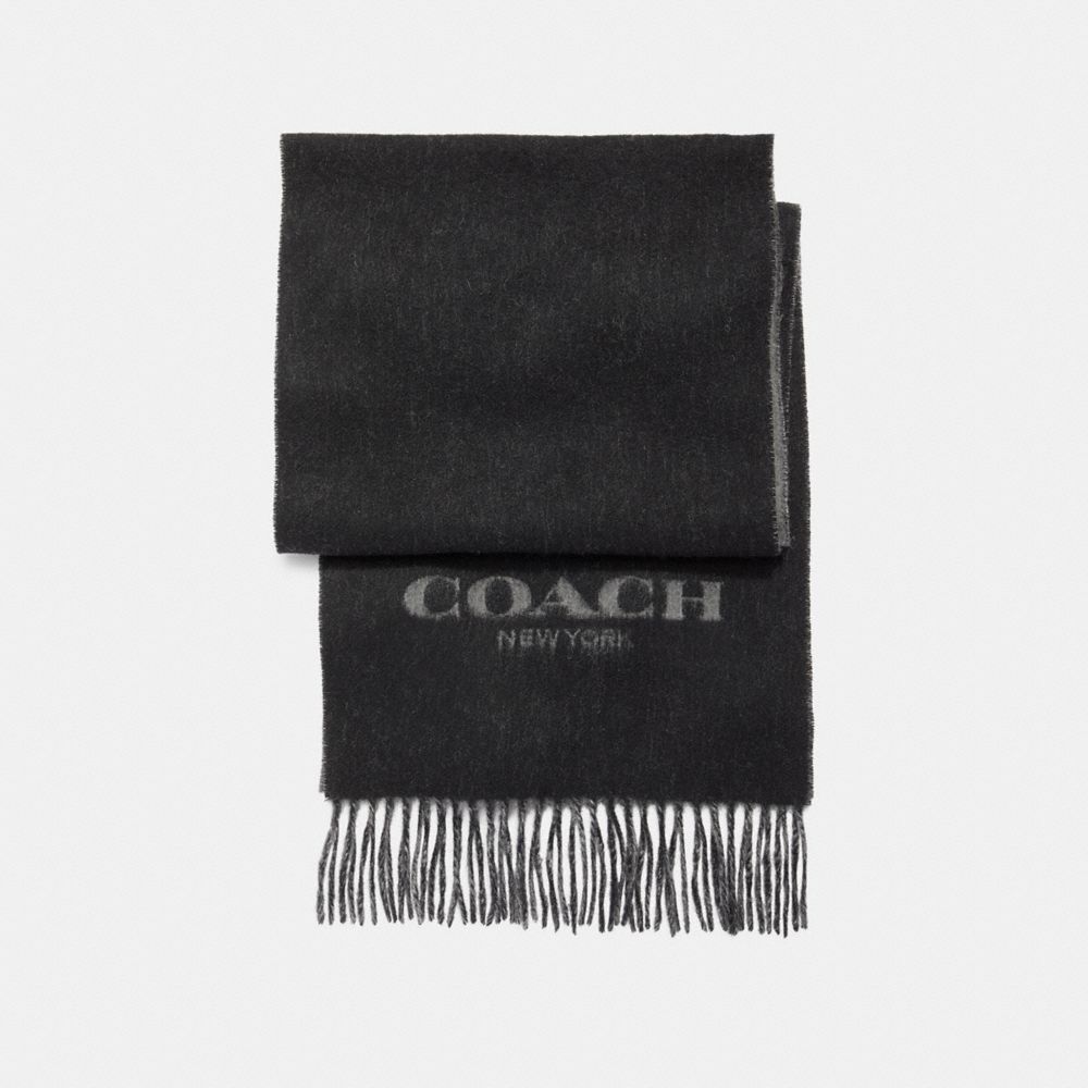 COACH f86542 CASHMERE BLEND BI-COLOR LOGO SCARF BLACK