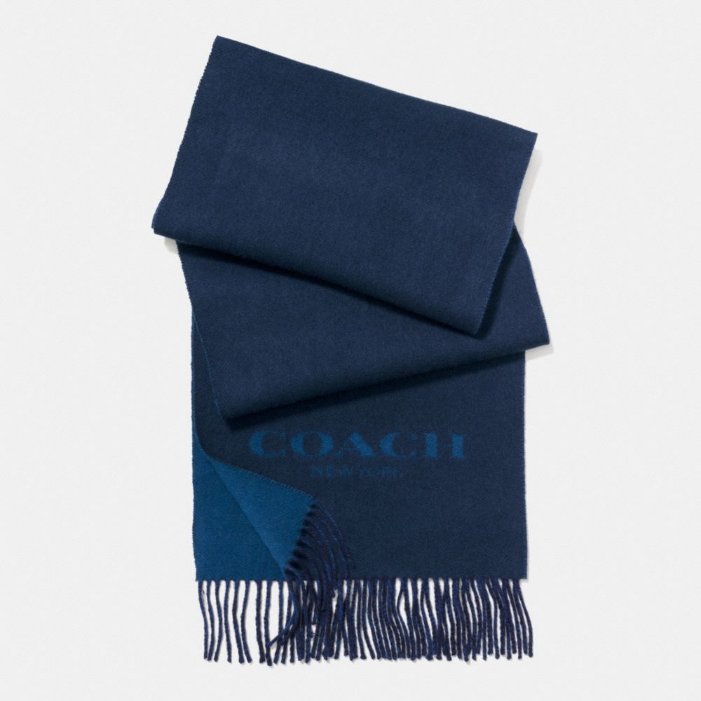 CASHMERE BLEND BI-COLOR LOGO SCARF - f86542 - MIDNIGHT/DENIM