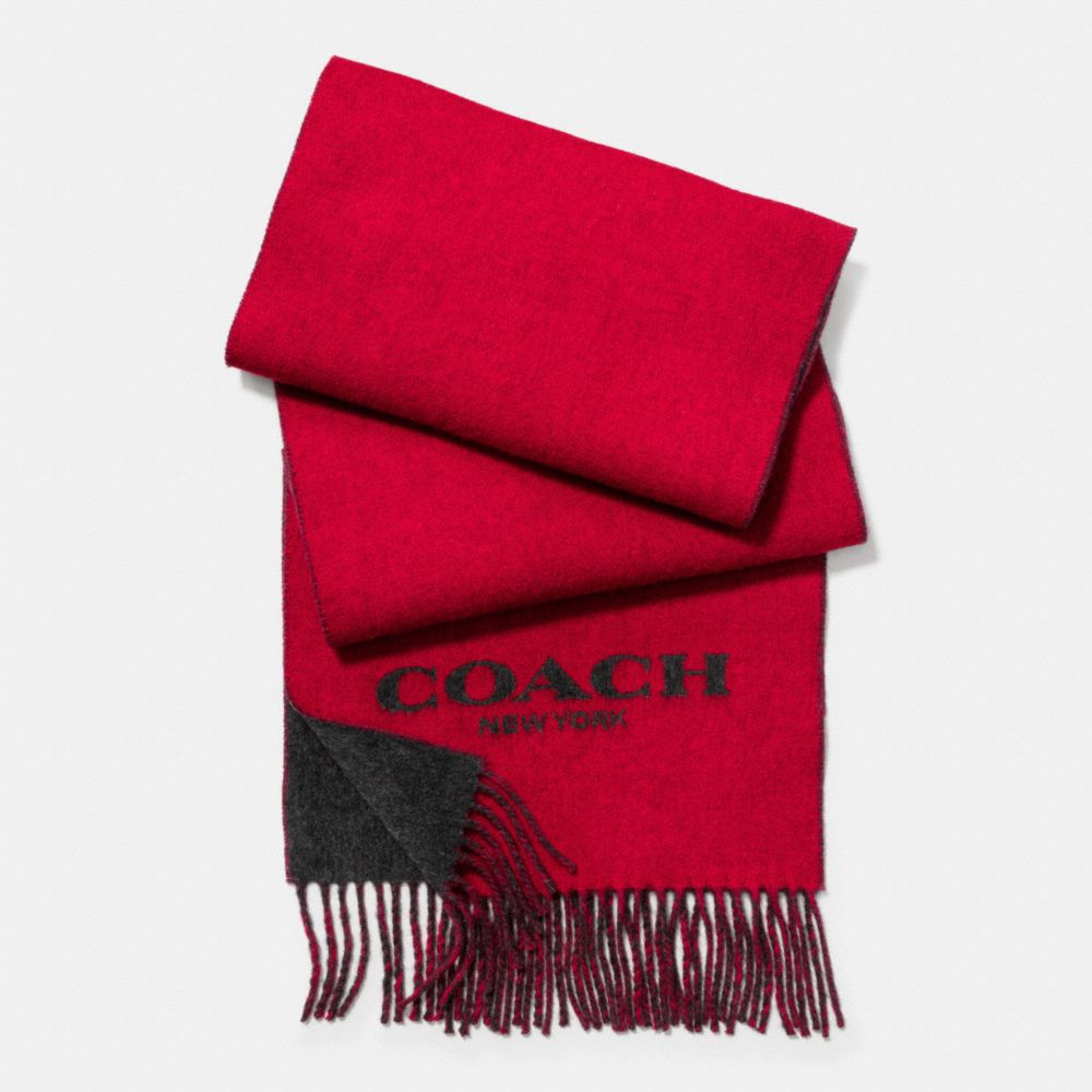 COACH F86542 - CASHMERE BLEND BI-COLOR LOGO SCARF RED/CHARCOAL