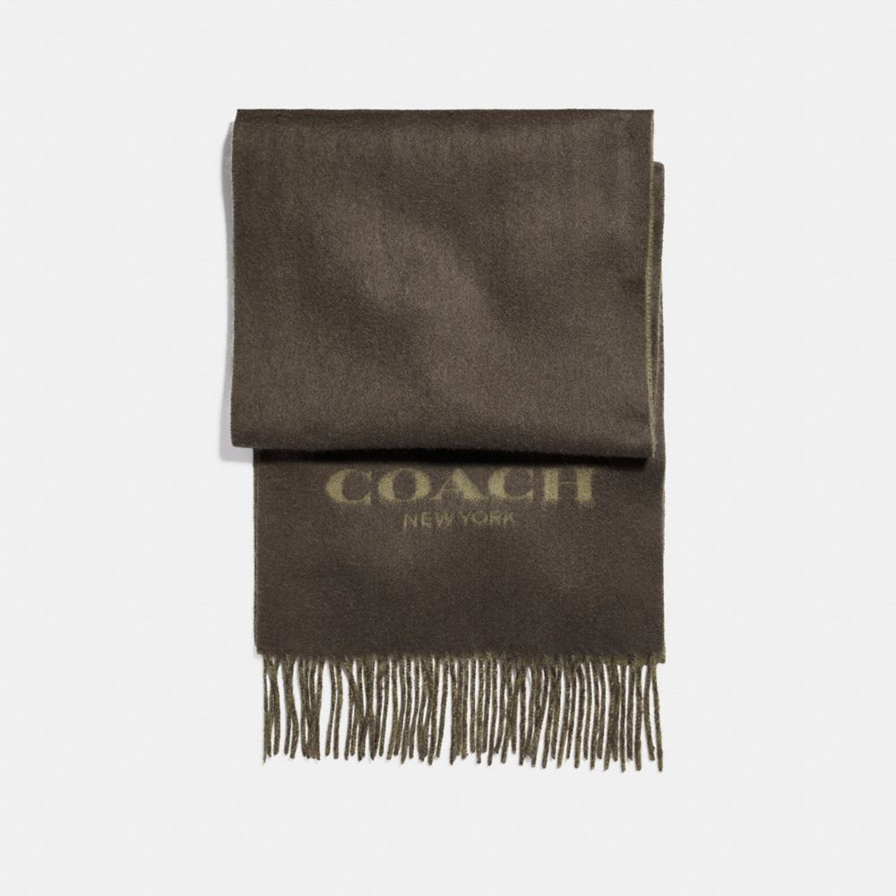 COACH F86542 CASHMERE BLEND BI-COLOR SIGNATURE SCARF MILITARY GREEN