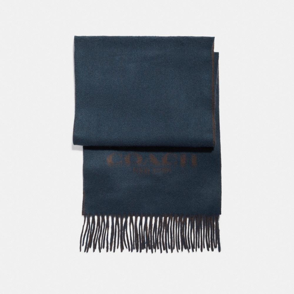 COACH F86542 Cashmere Blend Bi-color Logo Scarf NAVY