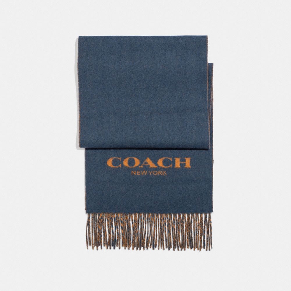 COACH F86542 CASHMERE BLEND BI-COLOR SIGNATURE SCARF DENIM/FAWN