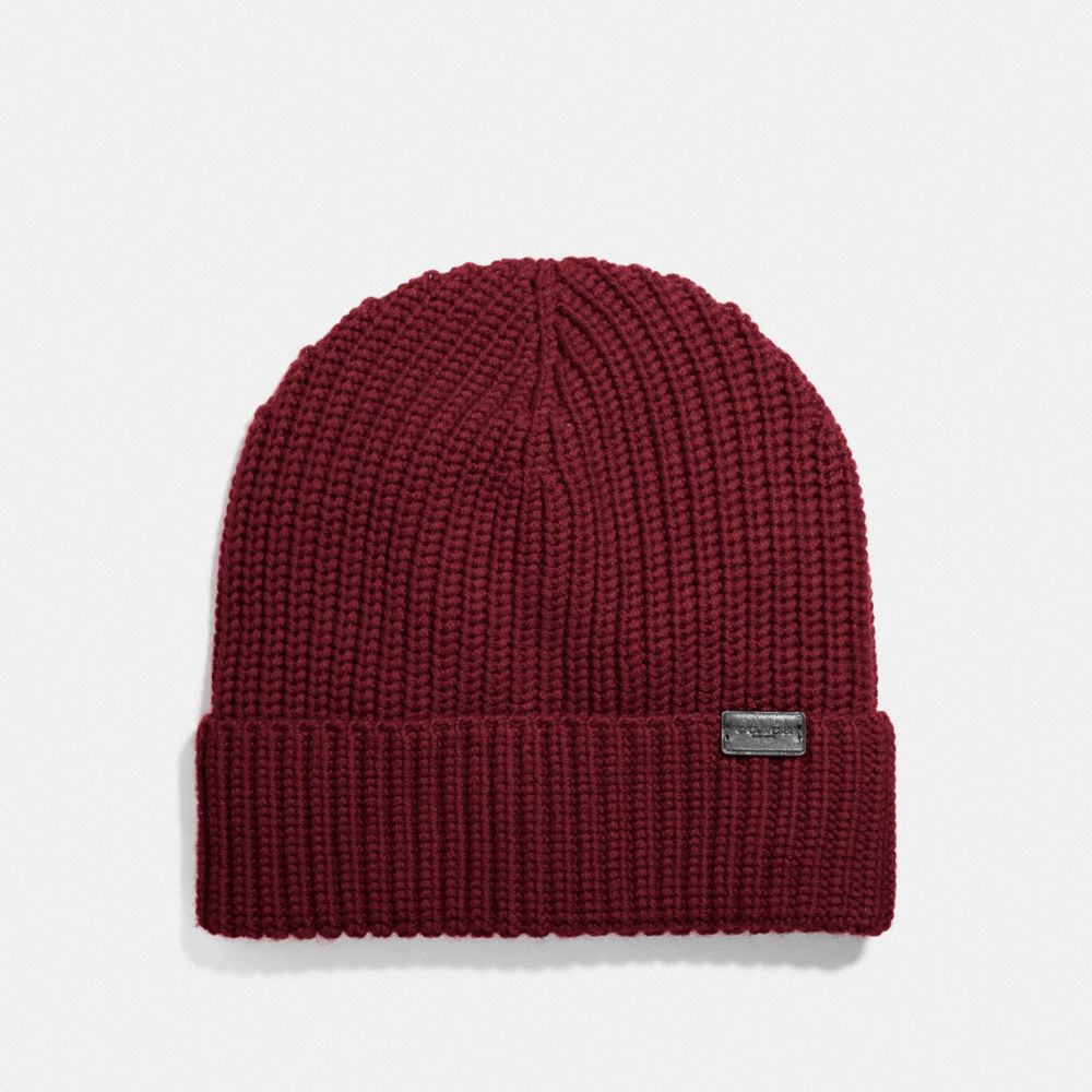 COACH F86553 Rib Knit Merino Wool Hat BRICK RED