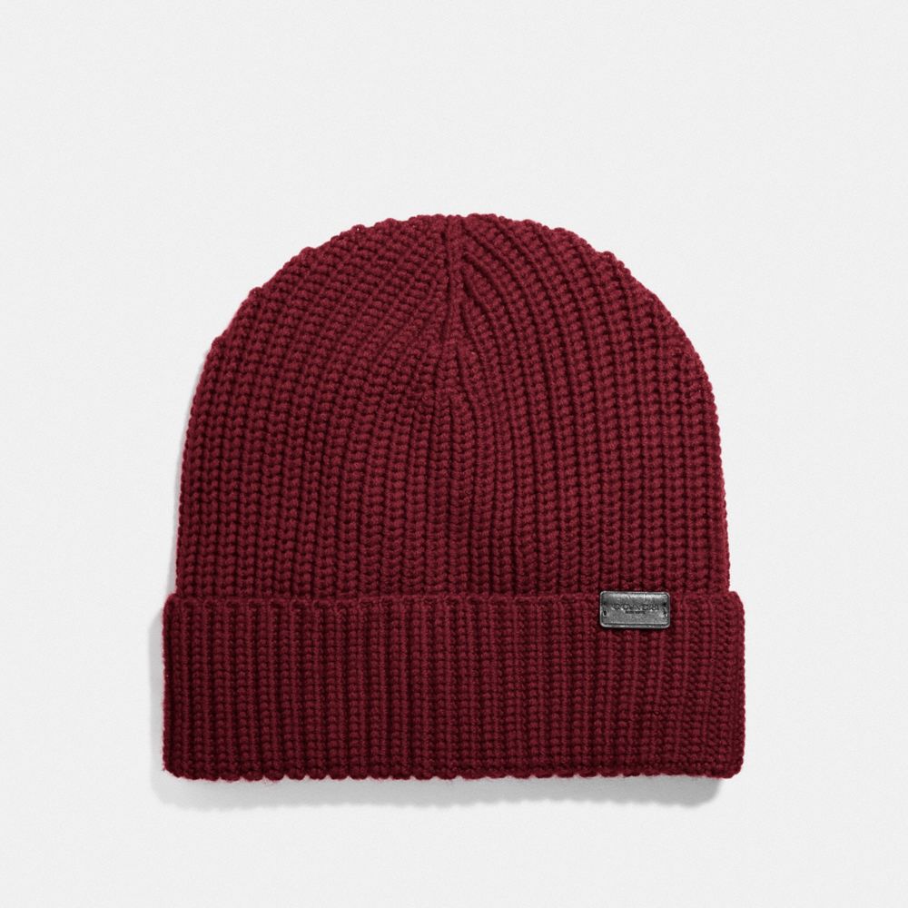 RIB KNIT MERINO WOOL HAT - BRICK RED - COACH F86553