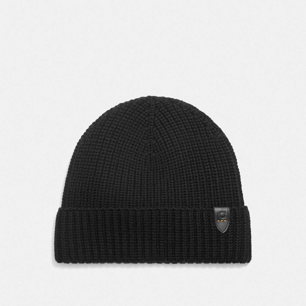 COACH RIB KNIT MERINO WOOL HAT - BLACK - F86553