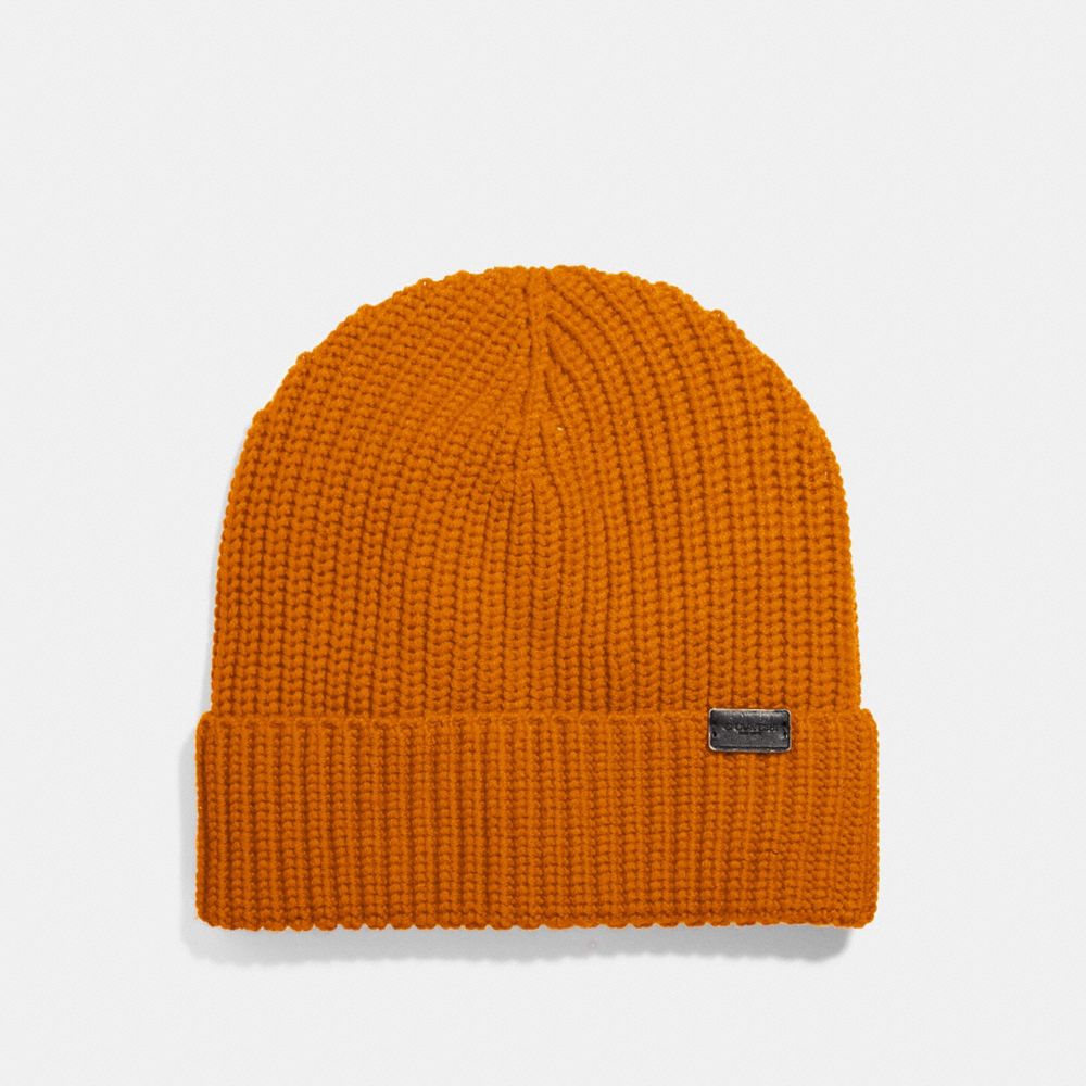 RIB KNIT MERINO WOOL HAT - BURNT ORANGE - COACH F86553