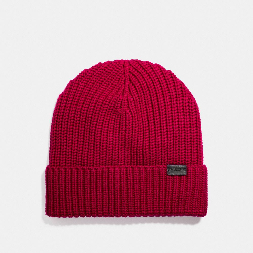 COACH F86553 Merino Wool Rib Knit Hat TRUE RED