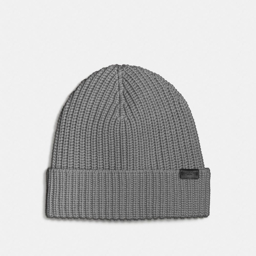 MERINO WOOL RIB KNIT HAT - FOG - COACH F86553