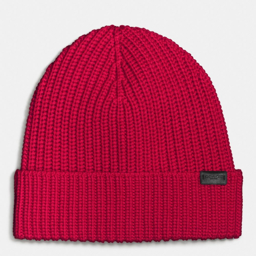 COACH F86553 Merino Wool Rib Knit Hat RED