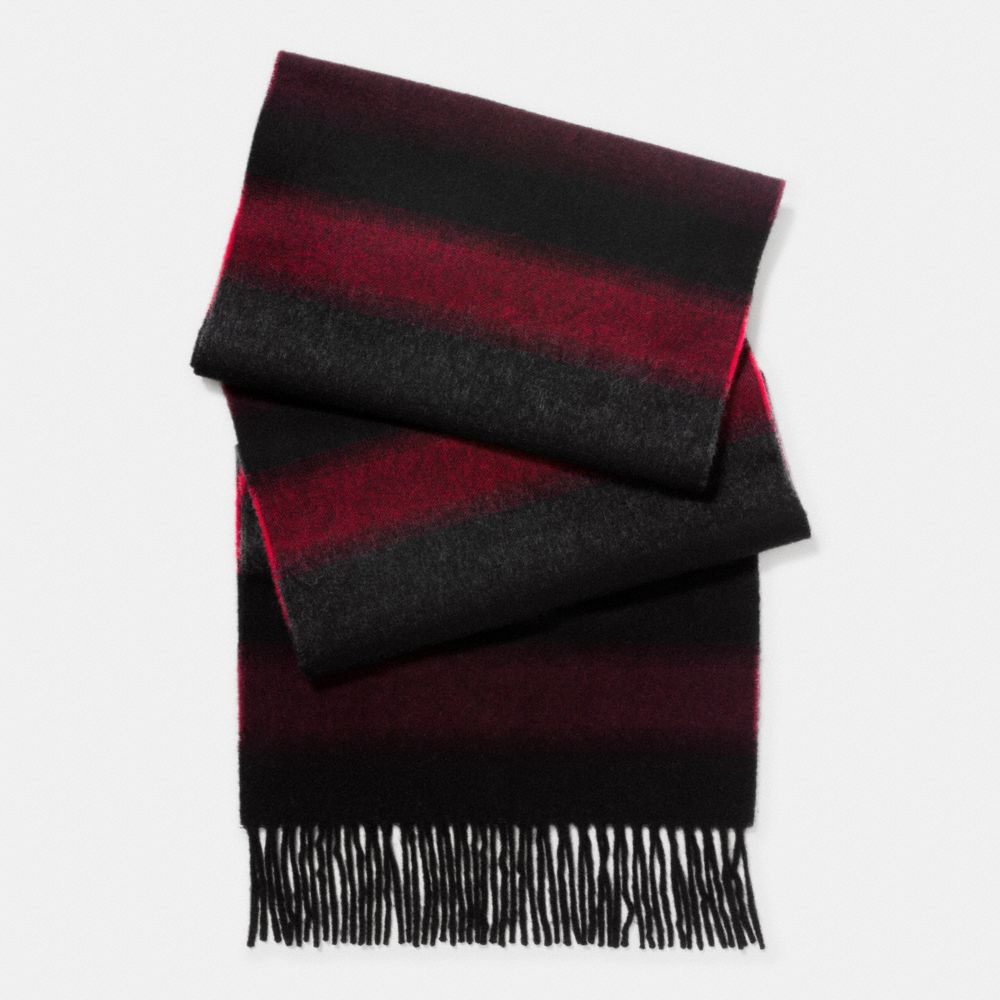 COACH F86554 - CASHMERE BLEND OMBRE STRIPE SCARF BURGUNDY/BLACK