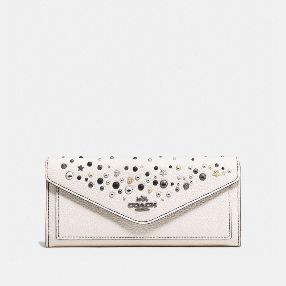 SOFT WALLET WITH STAR RIVETS - CHALK/DARK GUNMETAL - COACH F86748