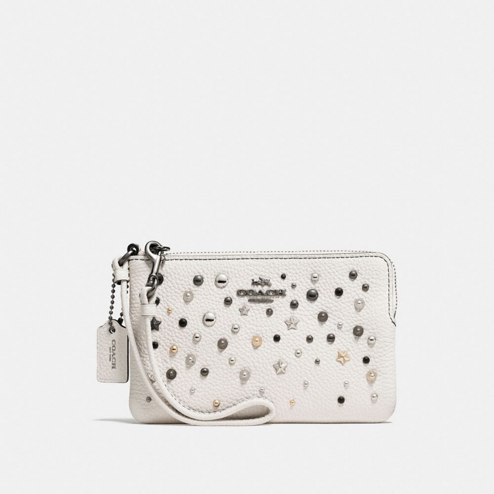 COACH F86750 Small Wristlet With Star Rivets CHALK/DARK GUNMETAL