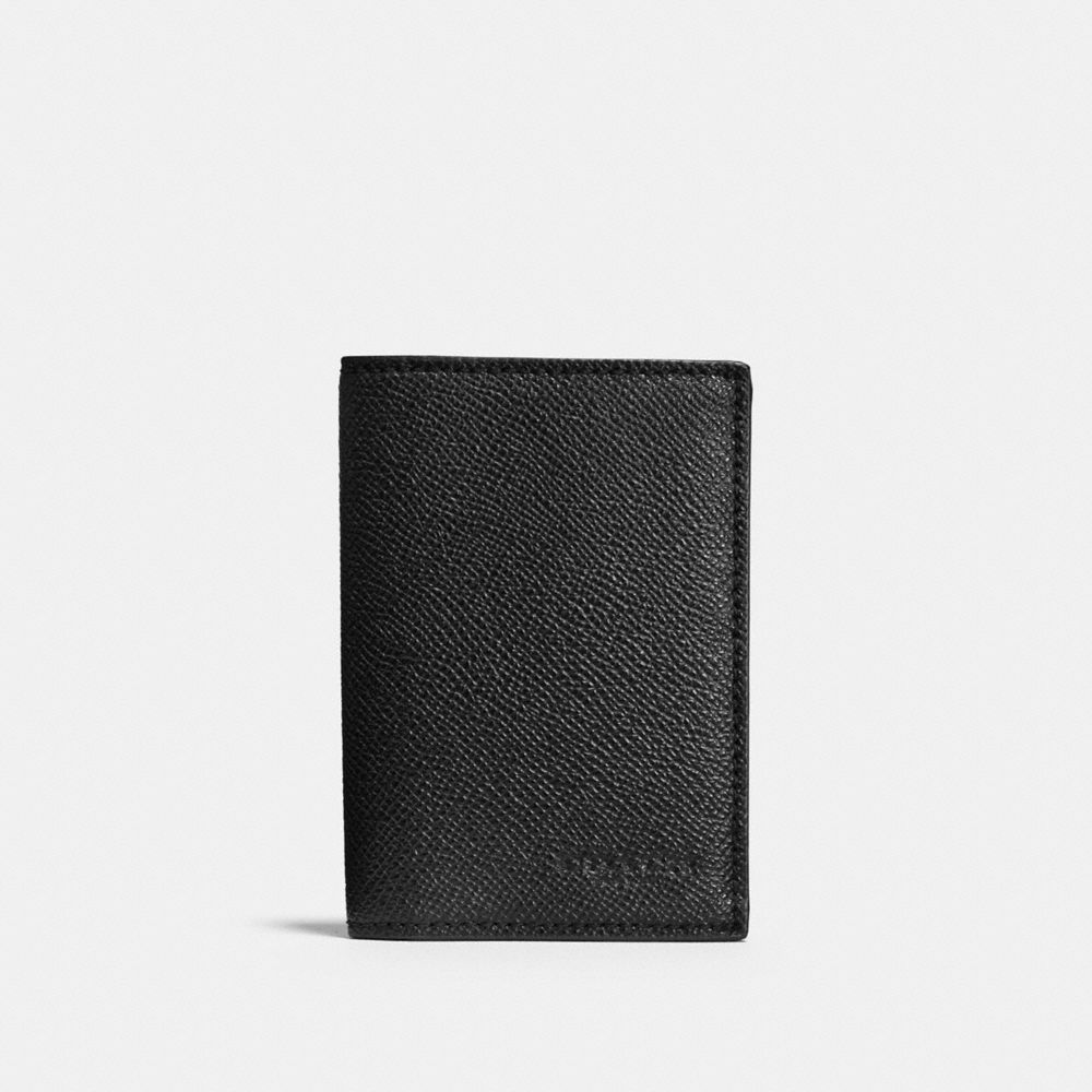COACH F86763 Bifold Card Case In Crossgrain Leather BLACK