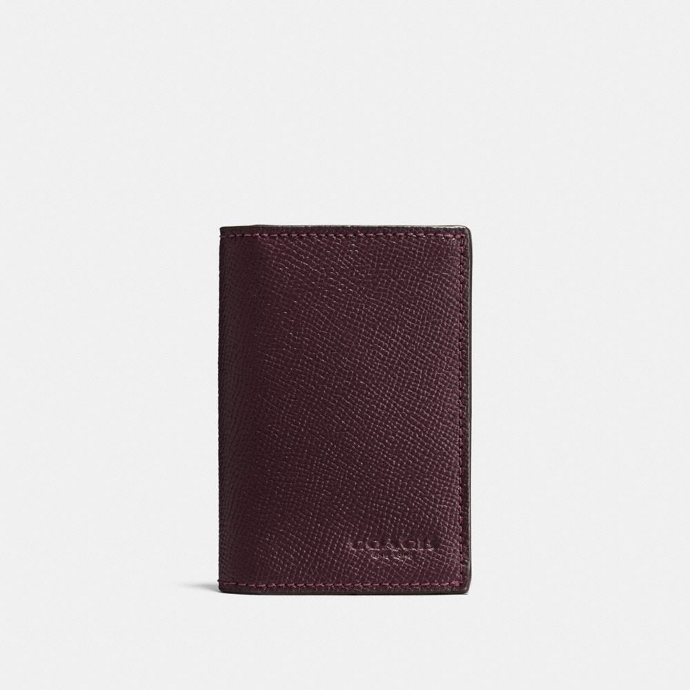 COACH BIFOLD CARD CASE IN CROSSGRAIN LEATHER - OXBLOOD - f86763