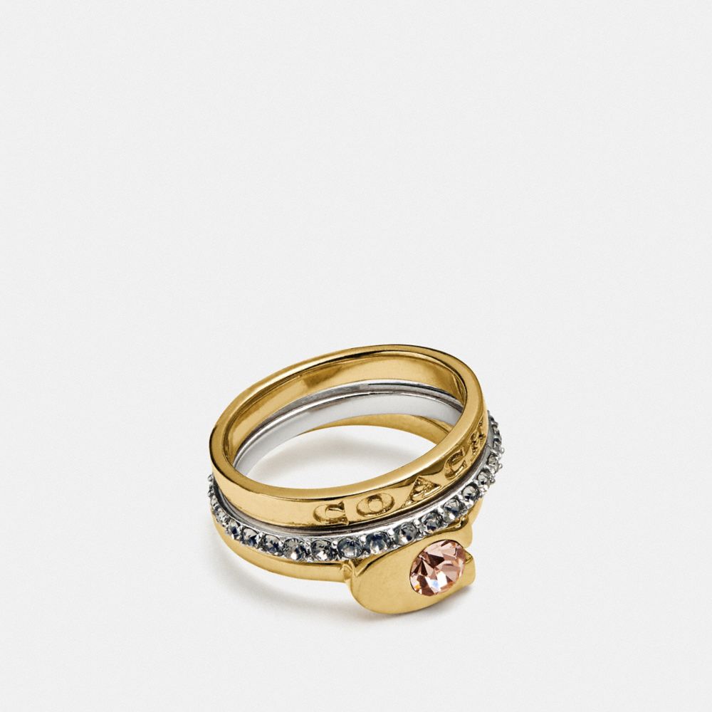 SIGNATURE STONE MIX RING SET - SILVER/GOLD - COACH F86782