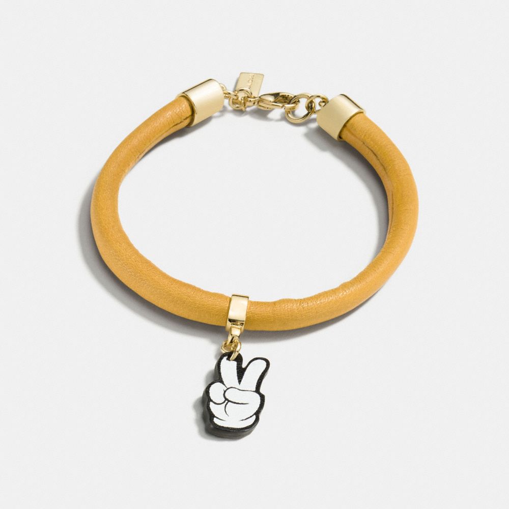 COACH F86792 Mickey Peace Leather Charm Bracelet GOLD/BANANA