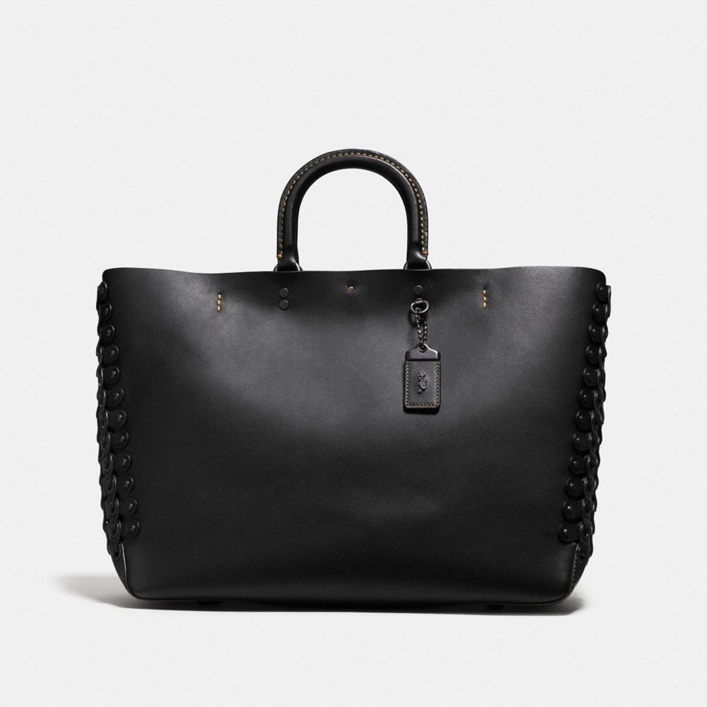 COACH ROGUE TOTE WITH COACH LINK DETAIL - BLACK/BLACK COPPER - F86810