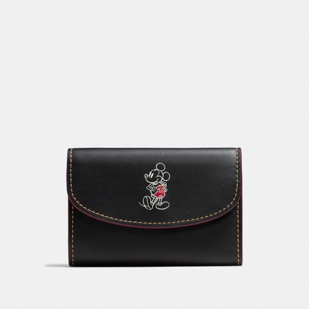 COACH F86908 Key Case In Glove Calf Leather With Mickey ANTIQUE NICKEL/BLACK