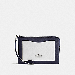 COACH F86924 - CORNER ZIP WRISTLET IN COLORBLOCK LEATHER SILVER/MIDNIGHT