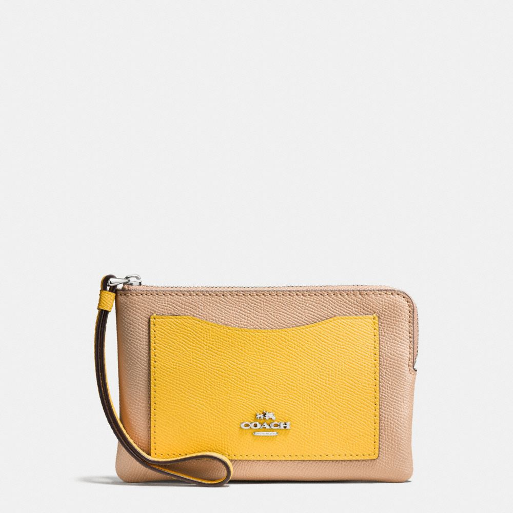 CORNER ZIP WRISTLET IN COLORBLOCK LEATHER - f86924 - SILVER/BEECHWOOD