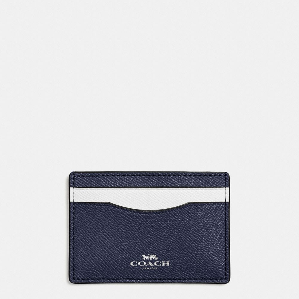 FLAT CARD CASE IN COLORBLOCK CROSSGRAIN LEATHER - f86927 - SILVER/MIDNIGHT