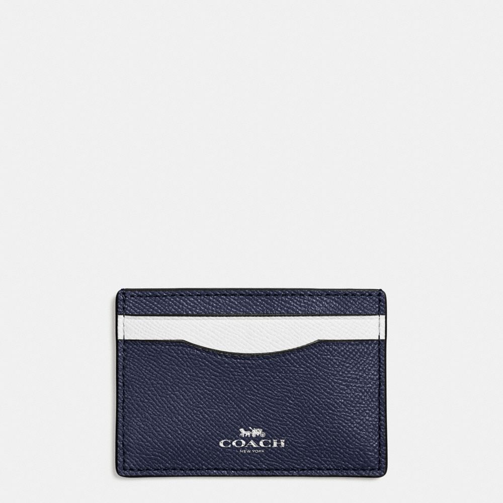 COACH FLAT CARD CASE IN COLORBLOCK CROSSGRAIN LEATHER - SILVER/MIDNIGHT - f86927