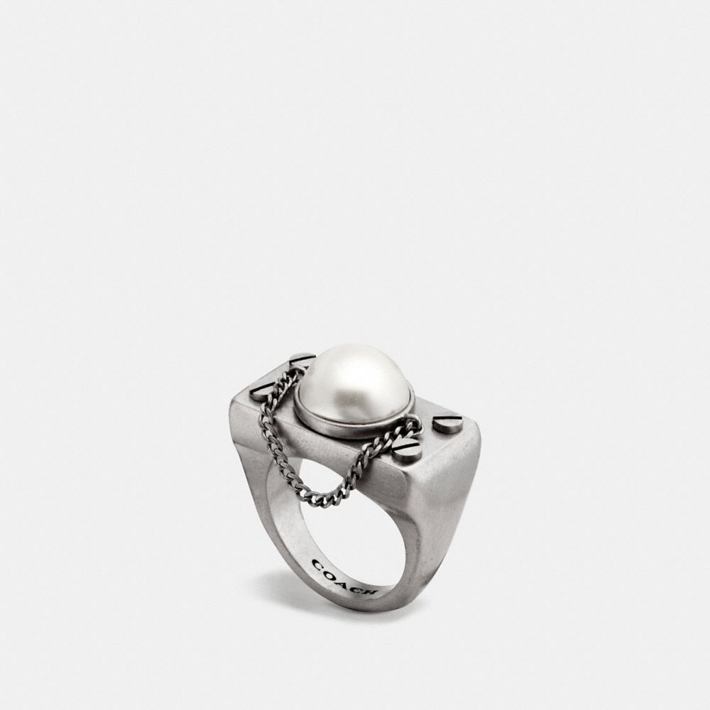 PEARL CHAIN RING - f87041 - SILVER/CHALK