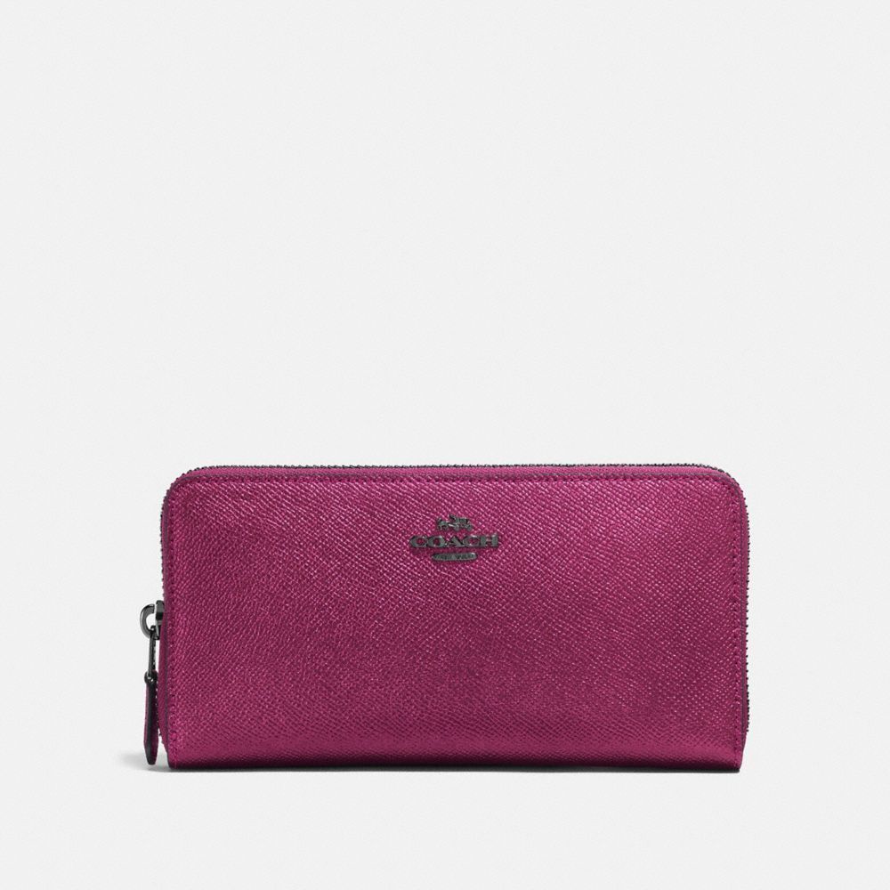 COACH ACCORDION ZIP WALLET - METALLIC MAUVE/MATTE BLACK - F87071