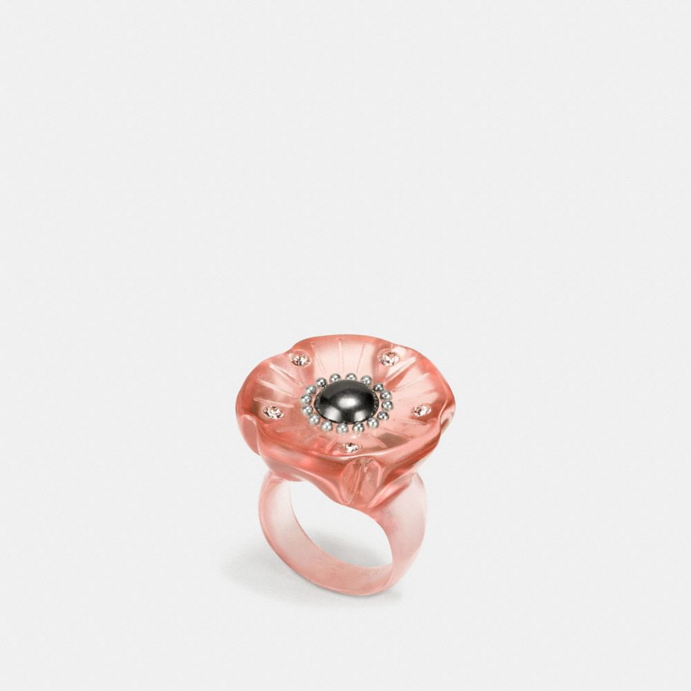 COACH TEA ROSE LUCITE RING - BLACK/BLUSH - f87156