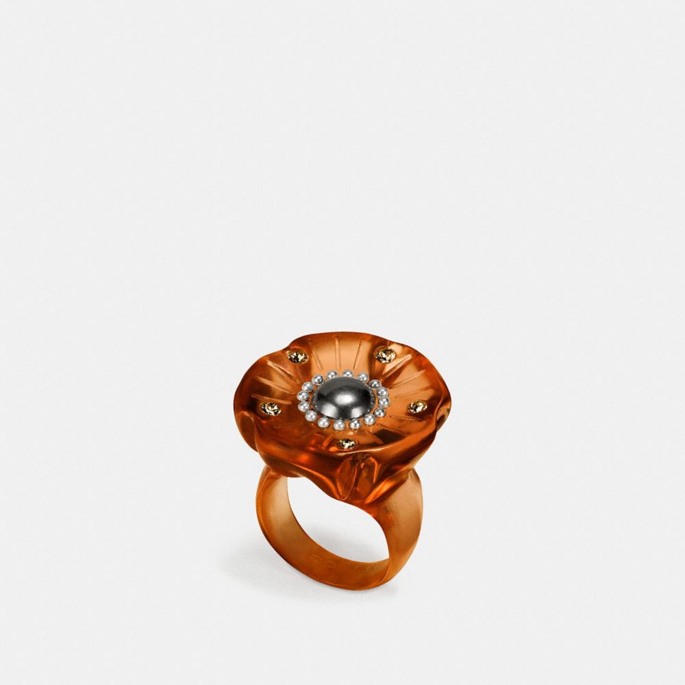 TEA ROSE LUCITE RING - f87156 - BLACK/AMBER