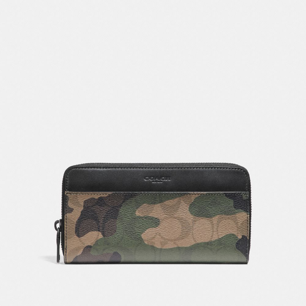 COACH ACCORDION WALLET IN SIGNATURE CAMO PRINT COATED CANVAS - MAHOGANY/DARK GREEN CAMO - f87189