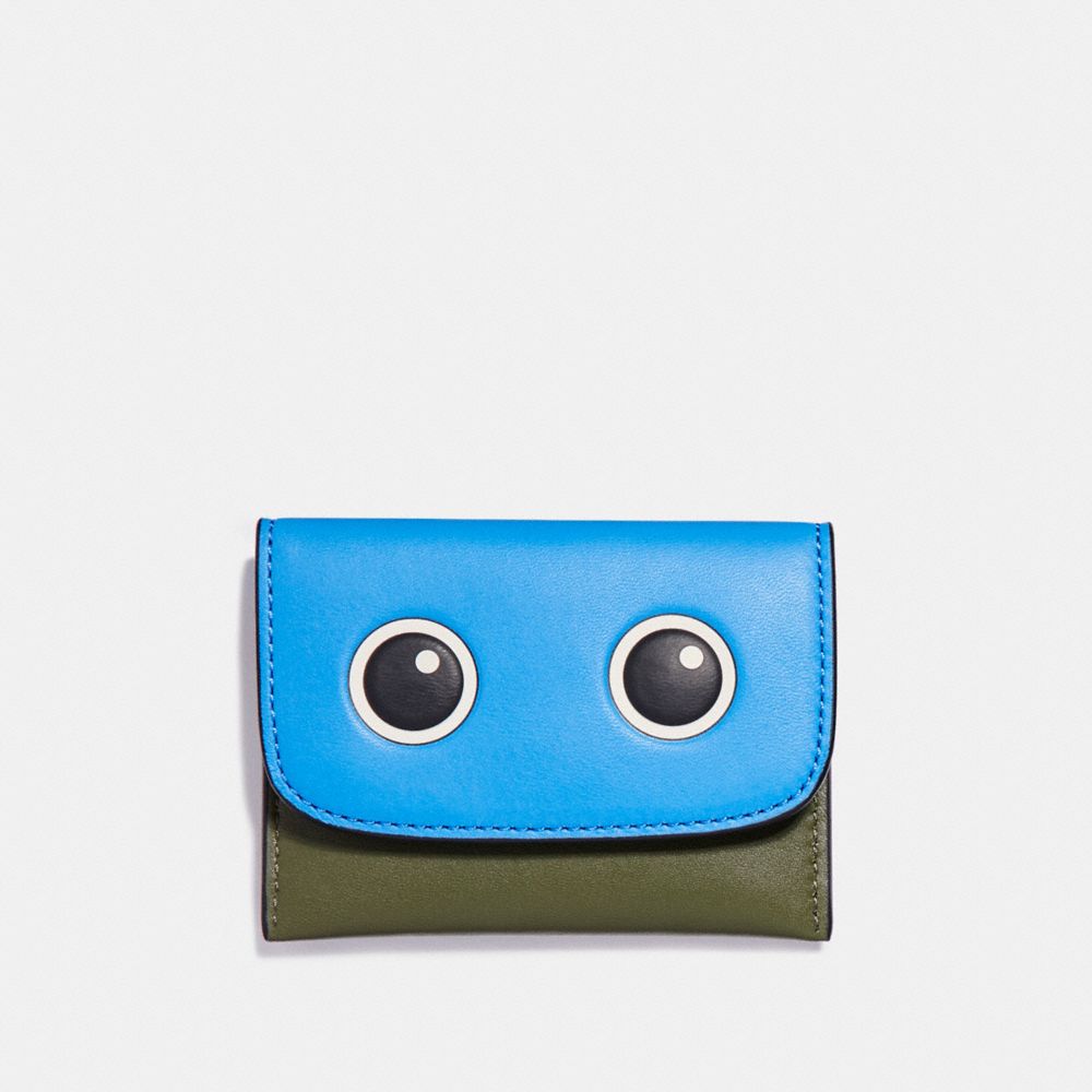 EYES CARD POUCH IN GLOVETANNED LEATHER - SILVER/OLIVE MULTI - COACH F87219