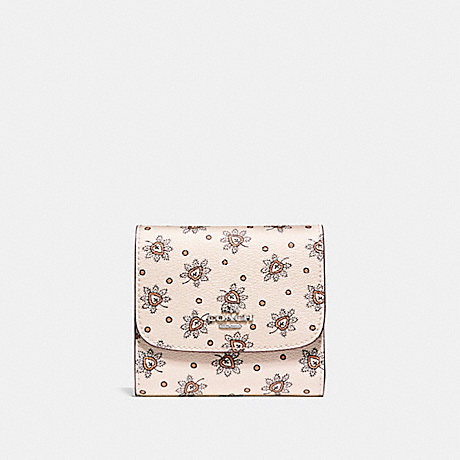 COACH SMALL WALLET IN FOREST BUD PRINT COATED CANVAS - SILVER/CHALK MULTI - f87223