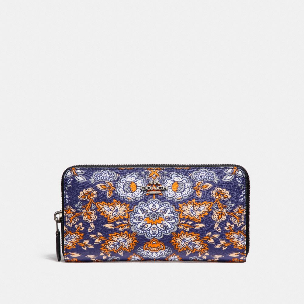 COACH F87224 Accordion Zip Wallet In Forest Flower Print Coated Canvas SILVER/BLUE