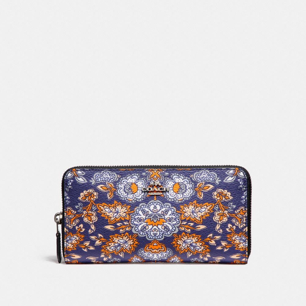 COACH F87224 - ACCORDION ZIP WALLET IN FOREST FLOWER PRINT COATED CANVAS SILVER/BLUE