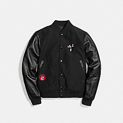 COACH F87383 Mixed Material Mickey Varsity Jacket BLACK