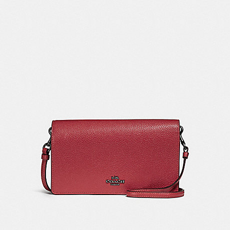 COACH f87401 FOLDOVER CROSSBODY CLUTCH WASHED RED/DARK GUNMETAL