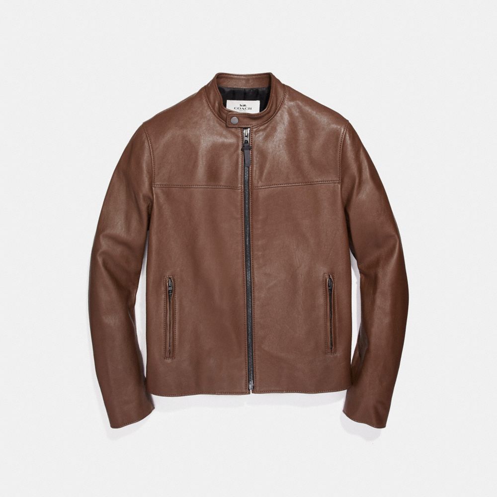 COACH LEATHER RACER JACKET - DARK FAWN - F87432