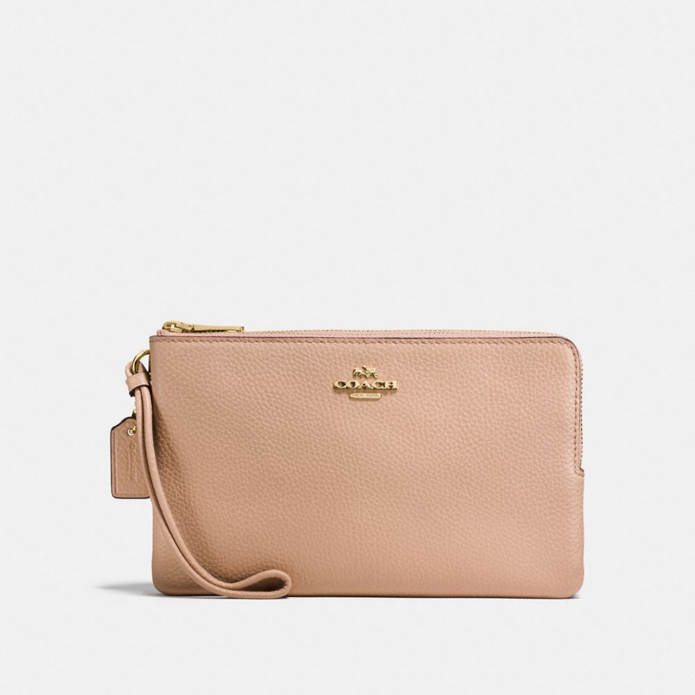 COACH F87587 - DOUBLE ZIP WALLET IN POLISHED PEBBLE LEATHER IMITATION GOLD/NUDE PINK