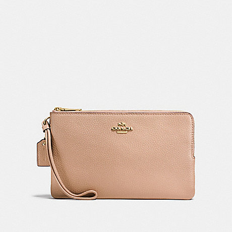 COACH DOUBLE ZIP WALLET IN POLISHED PEBBLE LEATHER - IMITATION GOLD/NUDE PINK - f87587