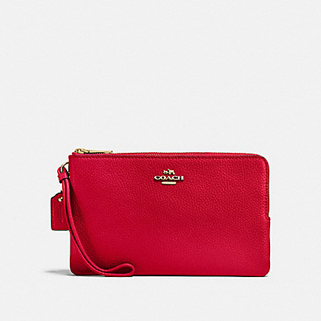 COACH DOUBLE ZIP WALLET - IM/BRIGHT RED - F87587