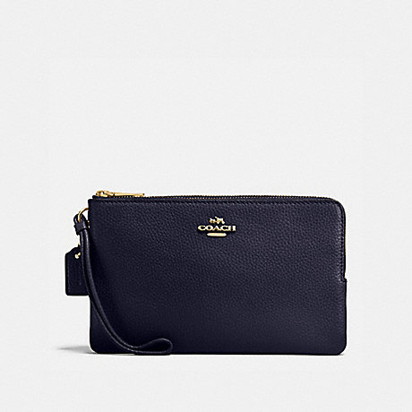 COACH DOUBLE ZIP WALLET IN POLISHED PEBBLE LEATHER - IMITATION GOLD/MIDNIGHT - f87587
