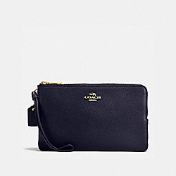 COACH DOUBLE ZIP WALLET IN POLISHED PEBBLE LEATHER - IMITATION GOLD/MIDNIGHT - F87587