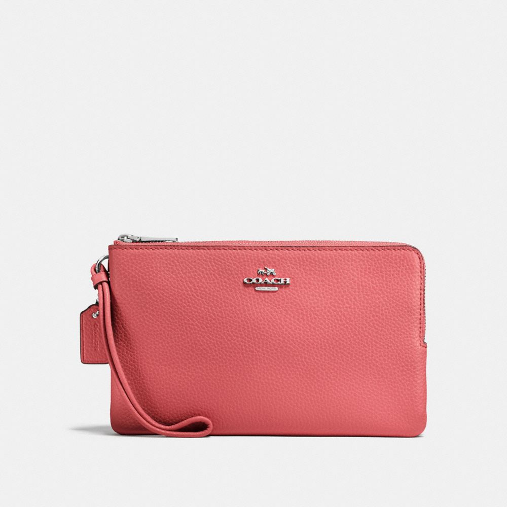 COACH F87587 - DOUBLE ZIP WALLET CORAL 2/SILVER