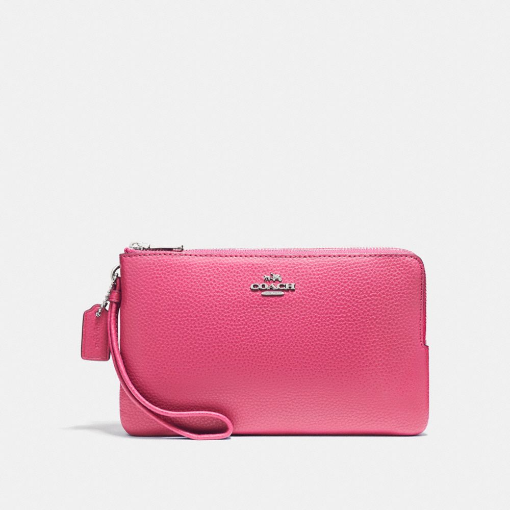 COACH F87587 - DOUBLE ZIP WALLET SILVER/MAGENTA