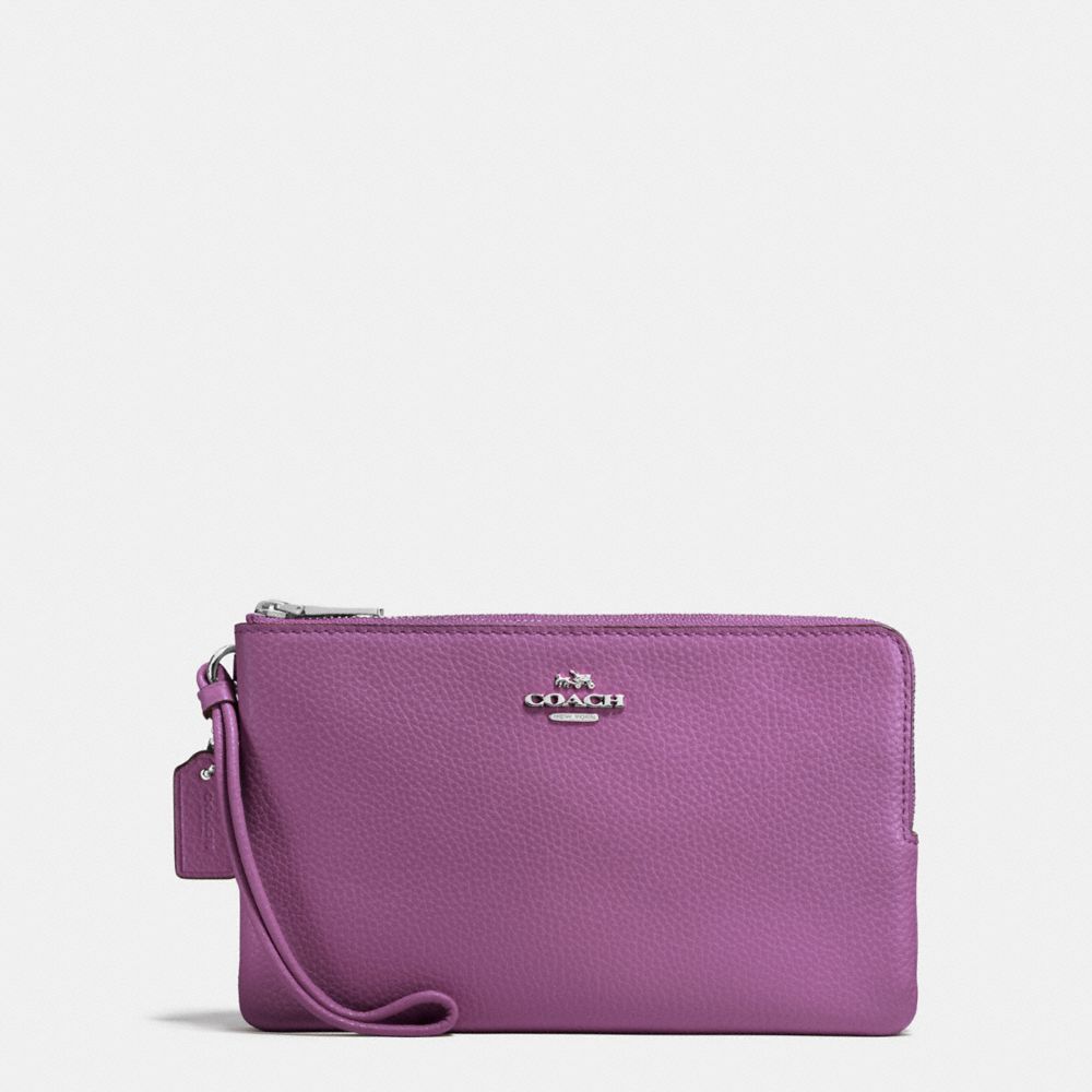 COACH F87587 - DOUBLE ZIP WALLET IN POLISHED PEBBLE LEATHER SILVER/MAUVE