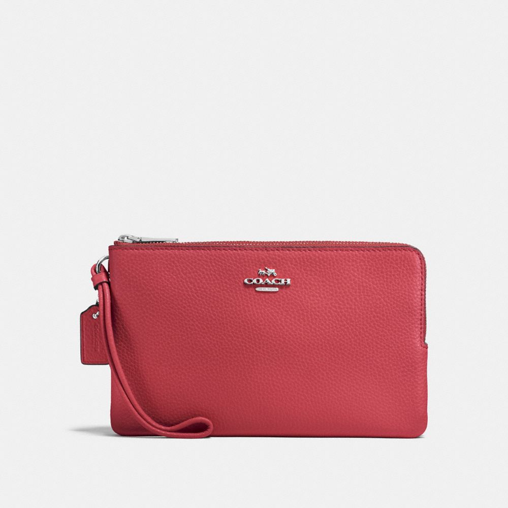 COACH F87587 DOUBLE ZIP WALLET WASHED RED/SILVER