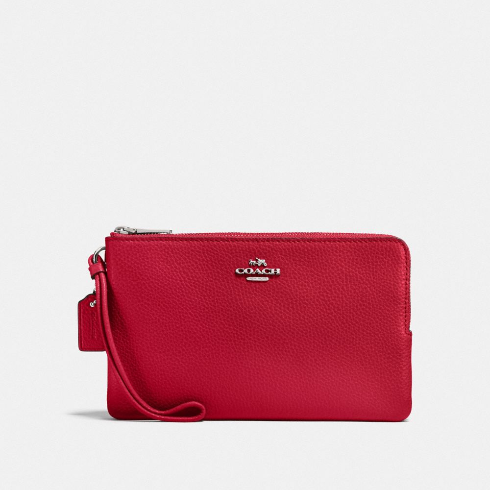 COACH F87587 DOUBLE ZIP WALLET BRIGHT-CARDINAL/SILVER