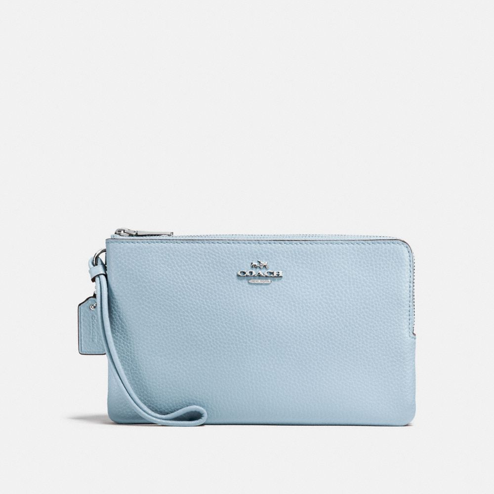 COACH F87587 DOUBLE ZIP WALLET SILVER/PALE-BLUE