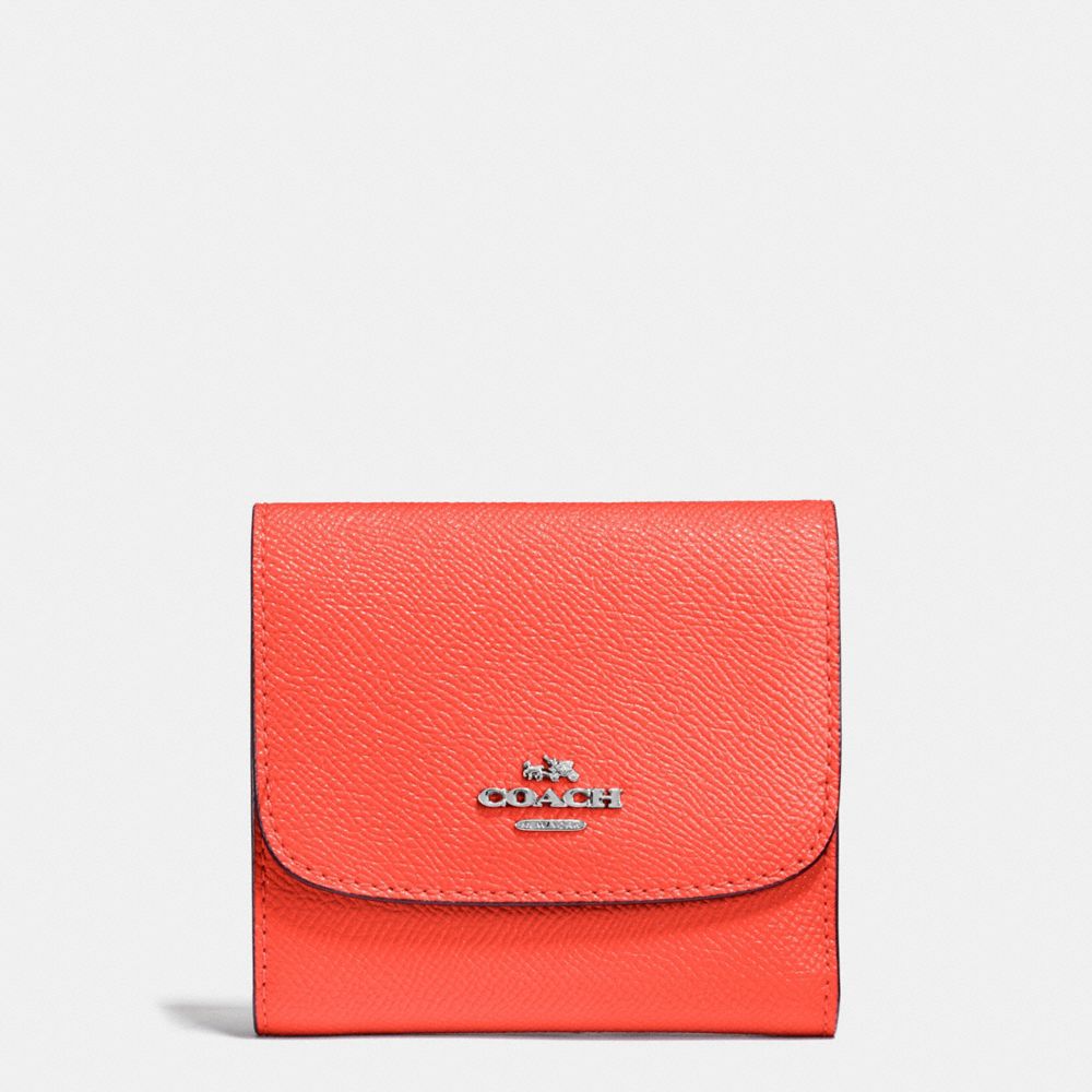 SMALL WALLET IN CROSSGRAIN LEATHER - SILVER/BRIGHT ORANGE - COACH F87588